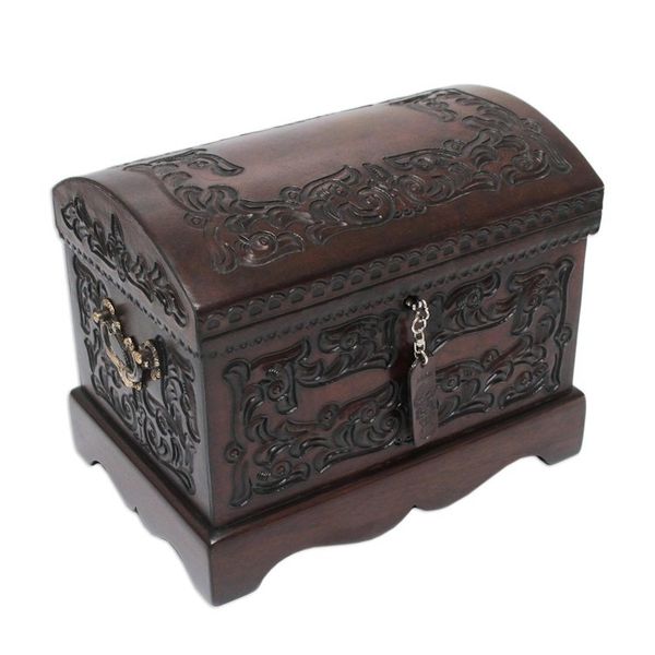 Alternate image for Unique Colonial Wood Leather Jewelry Box Colonial Mystique