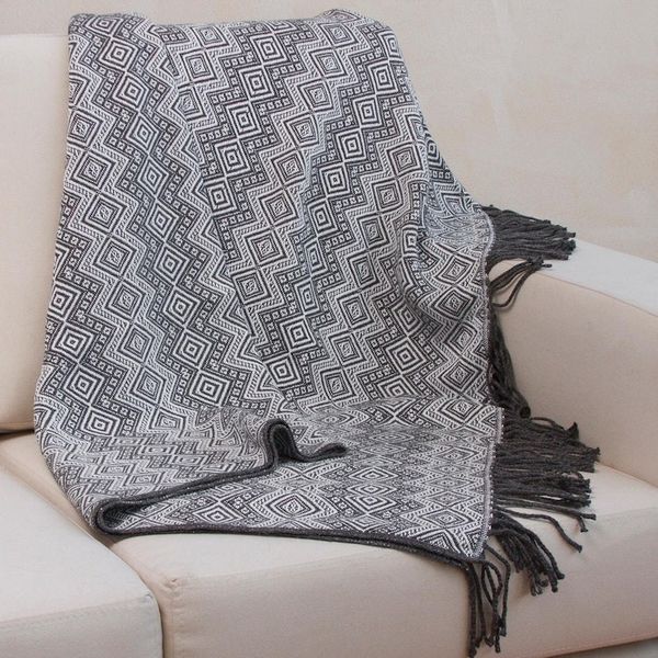 Alternate image for Alpaca Acrylic Blend Throw Blanket in Gunmetal and Eggshell Gunmetal Diamonds