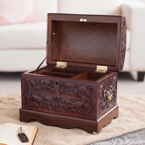 Alternate image for Unique Colonial Wood Leather Jewelry Box Colonial Mystique