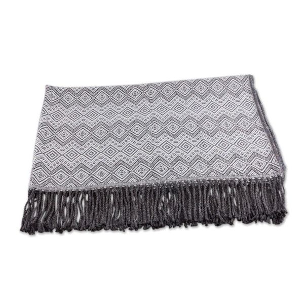 Alternate image for Alpaca Acrylic Blend Throw Blanket in Gunmetal and Eggshell Gunmetal Diamonds