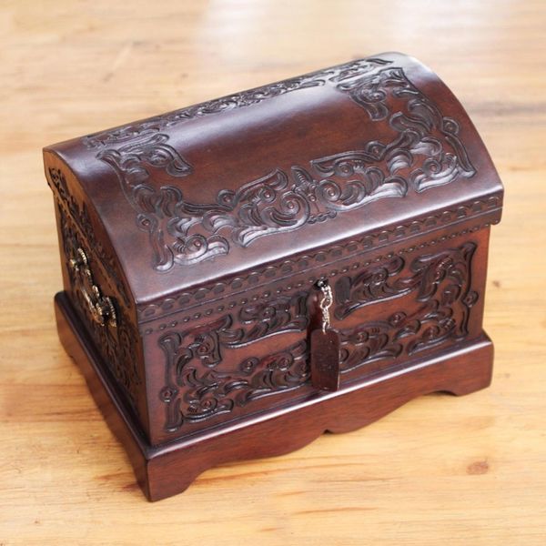 Alternate image for Unique Colonial Wood Leather Jewelry Box Colonial Mystique