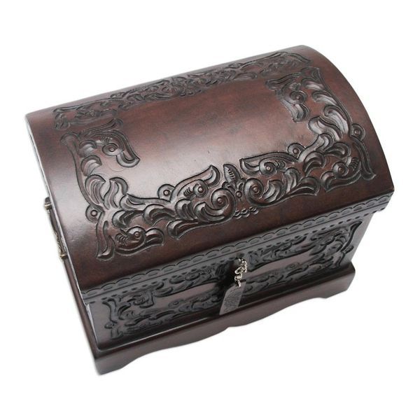 Alternate image for Unique Colonial Wood Leather Jewelry Box Colonial Mystique