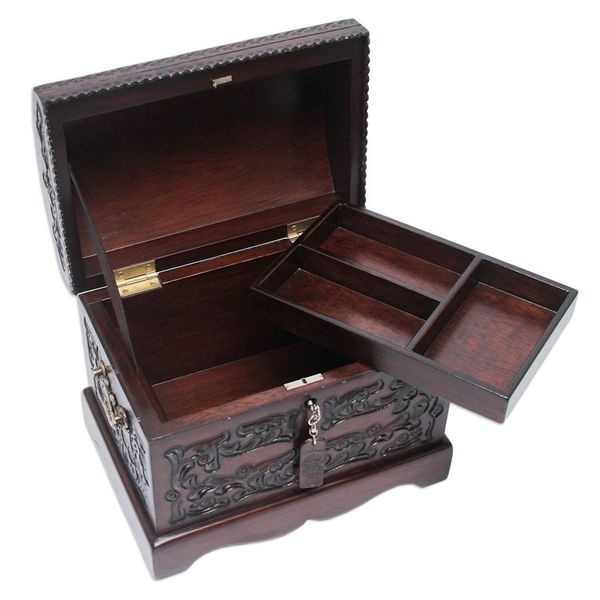 Alternate image for Unique Colonial Wood Leather Jewelry Box Colonial Mystique