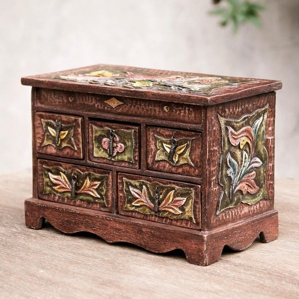 Alternate image for Hand Crafted Leather and Wood Bird Jewelry Box Taking Flight