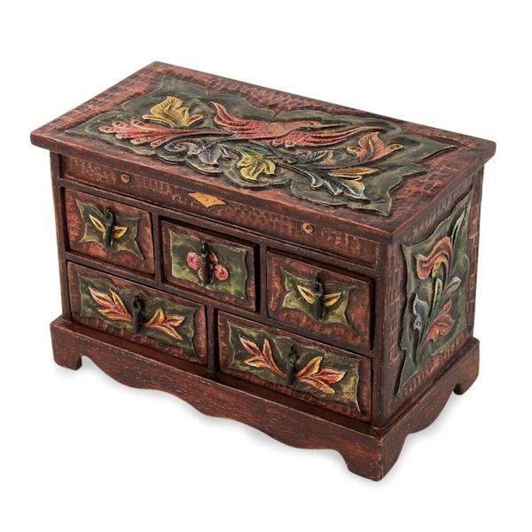 Alternate image for Hand Crafted Leather and Wood Bird Jewelry Box Taking Flight