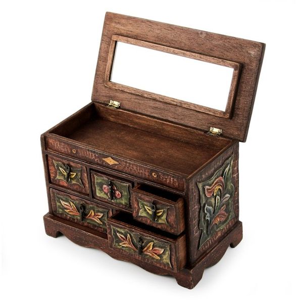 Alternate image for Hand Crafted Leather and Wood Bird Jewelry Box Taking Flight