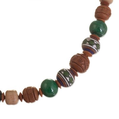 Alternate image for Ceramic Beaded Necklace and Earring Set in Earth Colors Green Mountains
