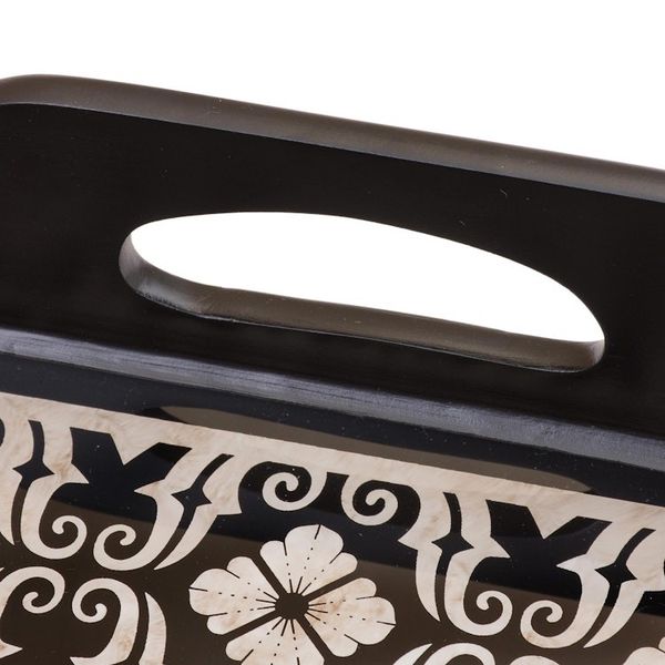 Alternate image for Handmade Black Reverse Painted Glass Serving Tray Floral Muse