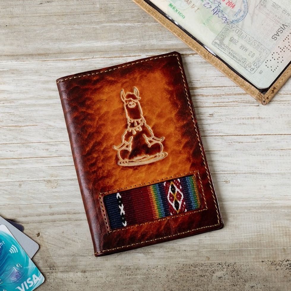 Handcrafted Llama Leather Passport Cover in Dark Brown 'Thoughtful Llama'