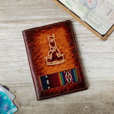 Alternate image for Handcrafted Llama Leather Passport Cover in Dark Brown Thoughtful Llama