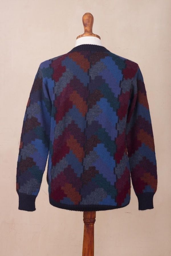 Alternate image for Multicolor Alpaca Mens Geometric Knit Pullover Sweater Stairway to the Heavens