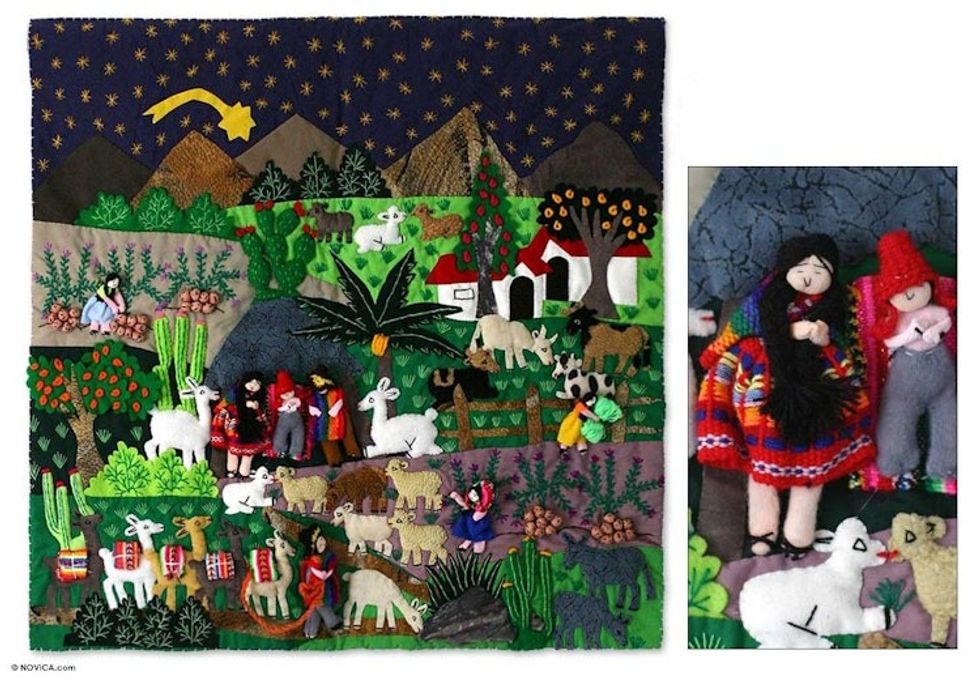 Unique Christianity Applique Folk Art Wall Hanging 'Christmas Star'