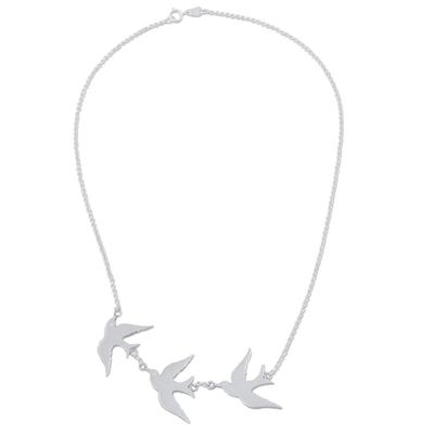 Alternate image for Sterling Silver Pendant Necklace with 3 Birds from Peru Three Doves