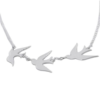 Alternate image for Sterling Silver Pendant Necklace with 3 Birds from Peru Three Doves