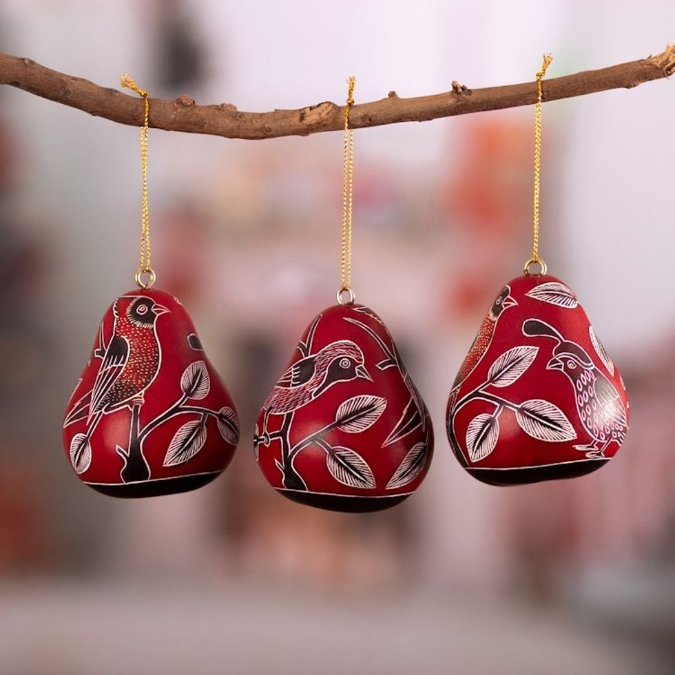 Dried Mate Gourd Hanging Bird Ornaments from Peruset of 3 'Moon Birds'