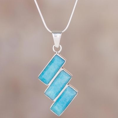 Alternate image for Fair Trade Modern Amazonite Necklace in Andean 925 Silver Distinguished Diagonals