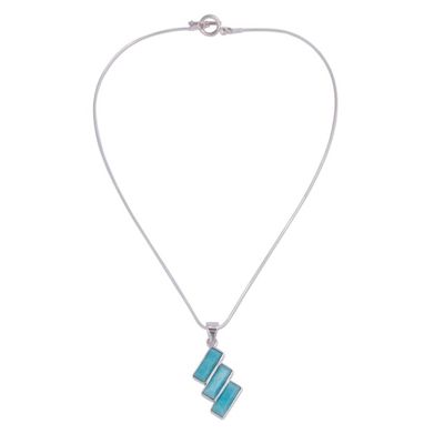 Alternate image for Fair Trade Modern Amazonite Necklace in Andean 925 Silver Distinguished Diagonals