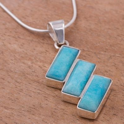 Alternate image for Fair Trade Modern Amazonite Necklace in Andean 925 Silver Distinguished Diagonals