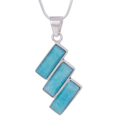 Alternate image for Fair Trade Modern Amazonite Necklace in Andean 925 Silver Distinguished Diagonals