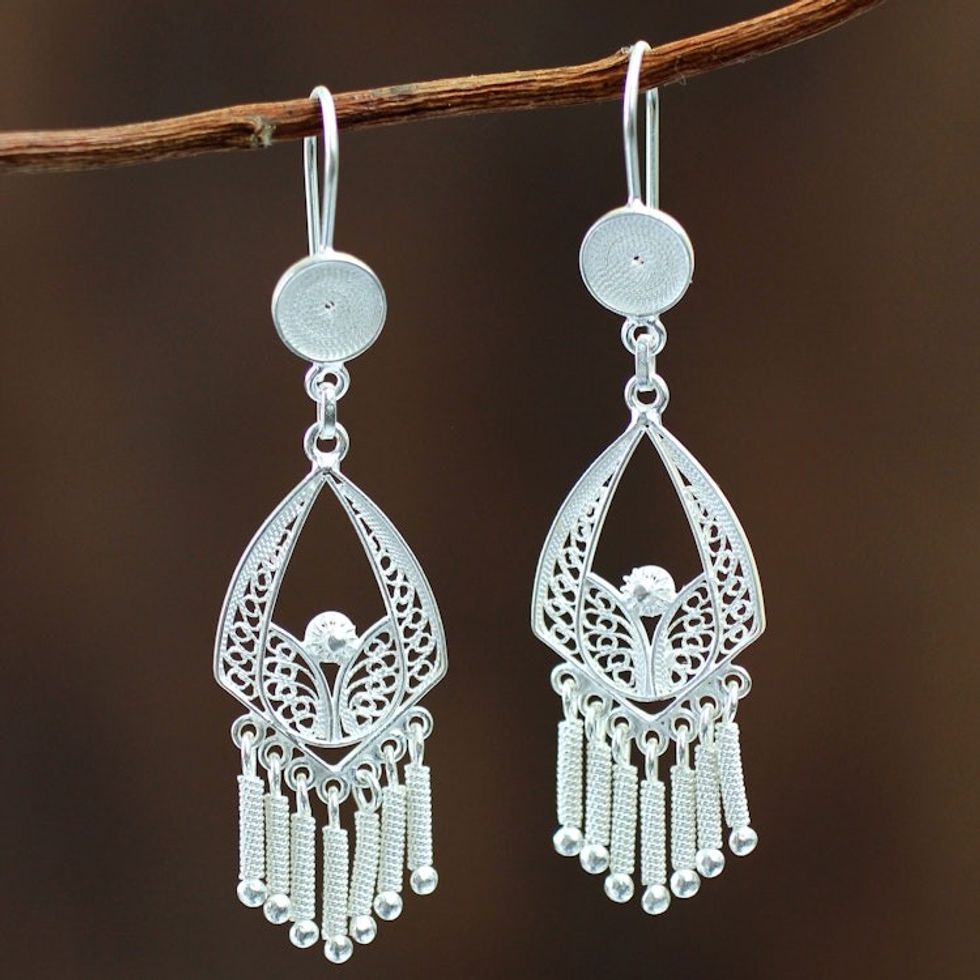 Bridal Sterling Silver Chandelier Earrings from Peru 'Inca Royal'