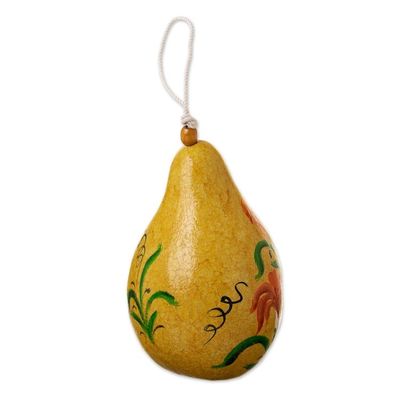 Alternate image for Peruvian Hand Painted Yellow Dried Mate Gourd Birdhouse Hummingbird Condo