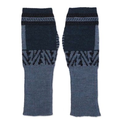 Alternate image for Heathered Blue Green Baby Alpaca Fingerless Mitts Chancay Bird