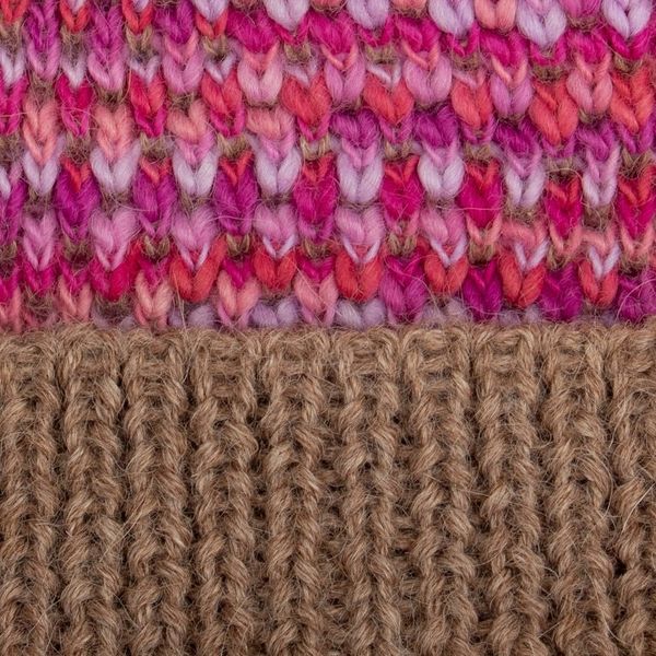 Alternate image for Patterned Knit Alpaca Blend Hat with Pompom in Pink  Brown Pretty in Pink