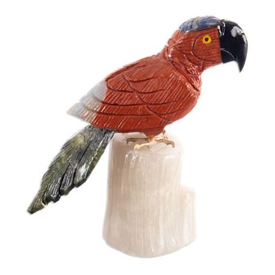 Alternate image for Handcrafted Multi-Gemstone Parrot Sculpture with Onyx Base Free Flight