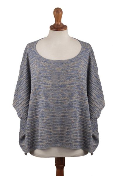 Alternate image for Organic Pima Cotton Textured Heathered Blue Poncho from Peru Warmi Melange