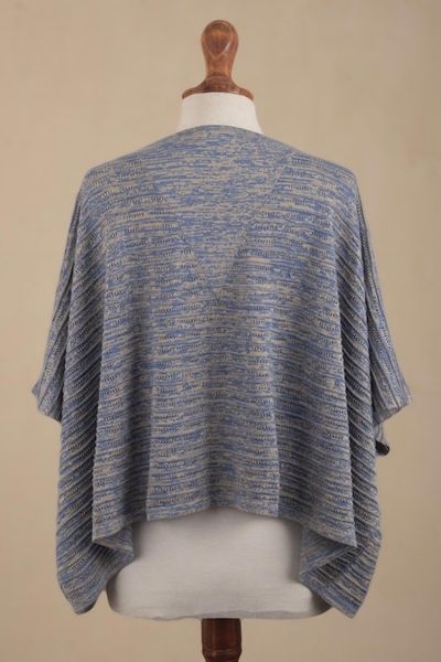 Alternate image for Organic Pima Cotton Textured Heathered Blue Poncho from Peru Warmi Melange