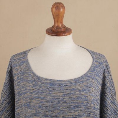 Alternate image for Organic Pima Cotton Textured Heathered Blue Poncho from Peru Warmi Melange