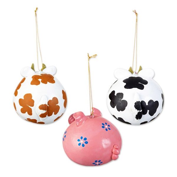 Alternate image for Set of 3 Dried Gourd Holiday Ornaments Handmade in Peru Happy Farm