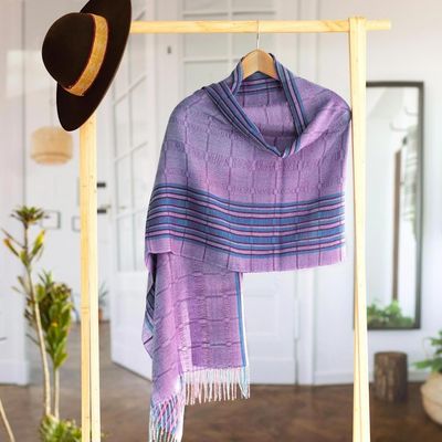 Alternate image for Purple and Turquoise Handwoven Baby Alpaca Shawl from Peru Sweet Temptation