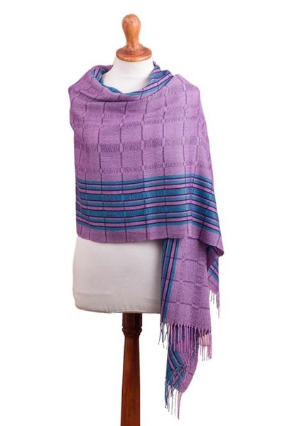Alternate image for Purple and Turquoise Handwoven Baby Alpaca Shawl from Peru Sweet Temptation