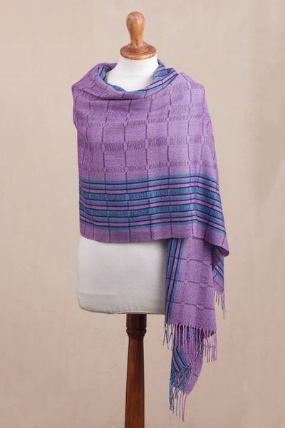 Alternate image for Purple and Turquoise Handwoven Baby Alpaca Shawl from Peru Sweet Temptation