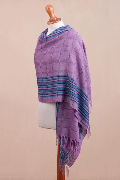 Alternate image for Purple and Turquoise Handwoven Baby Alpaca Shawl from Peru Sweet Temptation