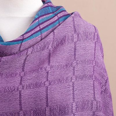 Alternate image for Purple and Turquoise Handwoven Baby Alpaca Shawl from Peru Sweet Temptation