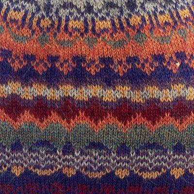 Alternate image for Handcrafted 100 Alpaca Wool Patterned Hat Indigo Winter