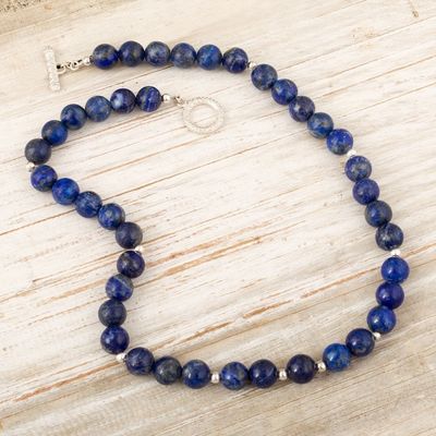 Alternate image for Sterling Silver and Lapis Lazuli Beaded Necklace from Peru Lapis Lazuli Beauty