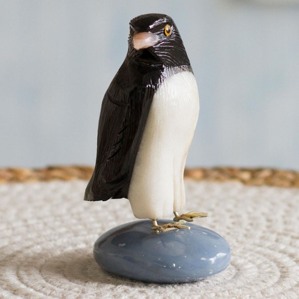 Black and White Onyx Gemstone Penguin Sculpture from Peru 'The Penguin'