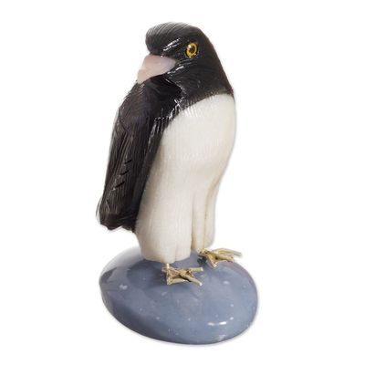 Alternate image for Black and White Onyx Gemstone Penguin Sculpture from Peru The Penguin