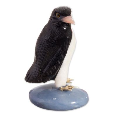Alternate image for Black and White Onyx Gemstone Penguin Sculpture from Peru The Penguin