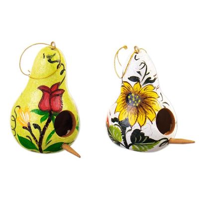 Alternate image for Set of Two Floral White and Yellow Dried Gourd Ornaments Sunshine Homes
