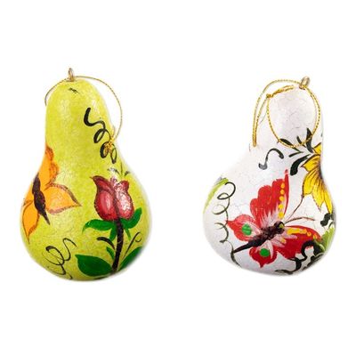 Alternate image for Set of Two Floral White and Yellow Dried Gourd Ornaments Sunshine Homes