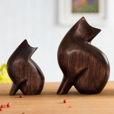 Alternate image for Cedar Wood Cat Figurines from Peru Pair Mother Cat