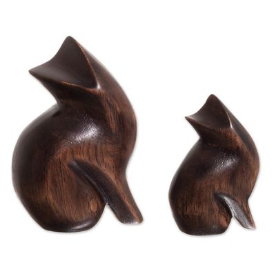 Alternate image for Cedar Wood Cat Figurines from Peru Pair Mother Cat