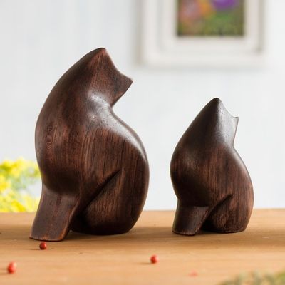 Alternate image for Cedar Wood Cat Figurines from Peru Pair Mother Cat