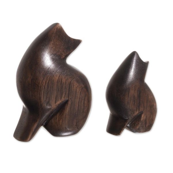 Alternate image for Cedar Wood Cat Figurines from Peru Pair Mother Cat