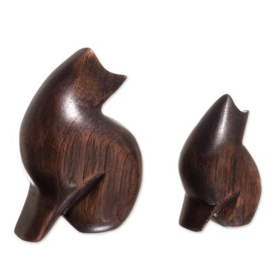 Alternate image for Cedar Wood Cat Figurines from Peru Pair Mother Cat