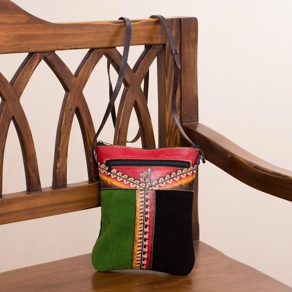 Alternate image for Llama-Themed Multicolored Leather Sling from Peru Cusco Traveler